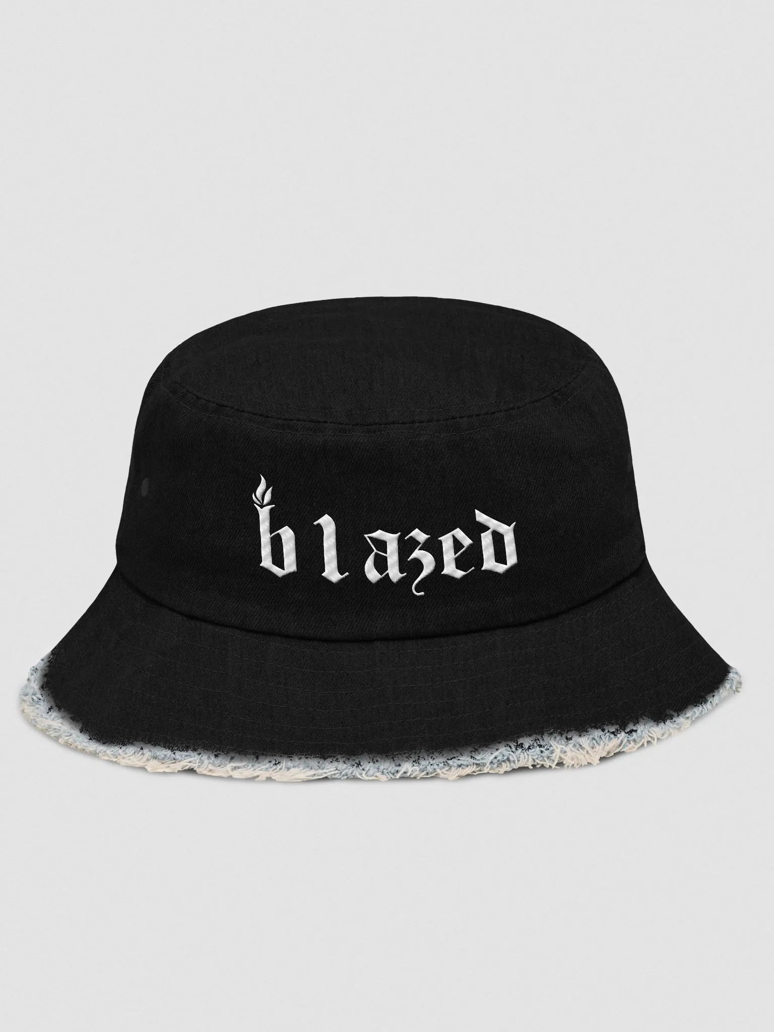 b1azed distressed denim bucket hat – effortless style with a bold edge product image (1)