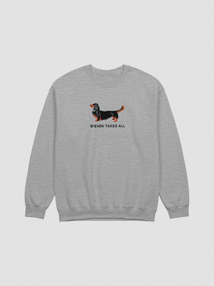 Wiener Takes All Sweatshirt (Embroidered) of a Longhaired Dachshund(Black & Tan) product image (10)