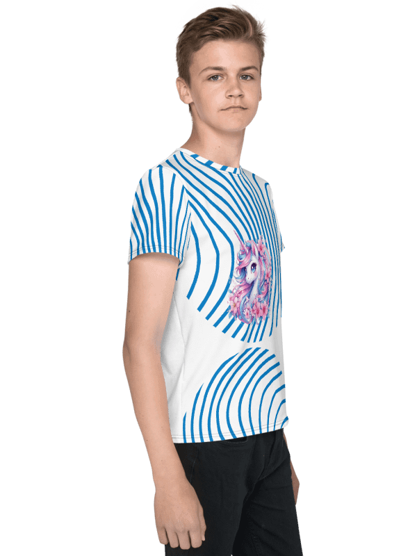 KIDS- GIRL TEE -Blue Groovy line with Unicorn design- All-Over Print Youth Crew Neck T-Shirt product image (5)