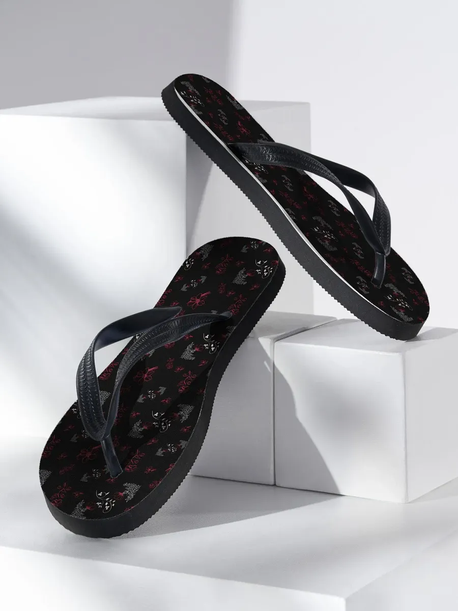 Magenta and White Flowers on Black Women's Flip-Flops product image (2)