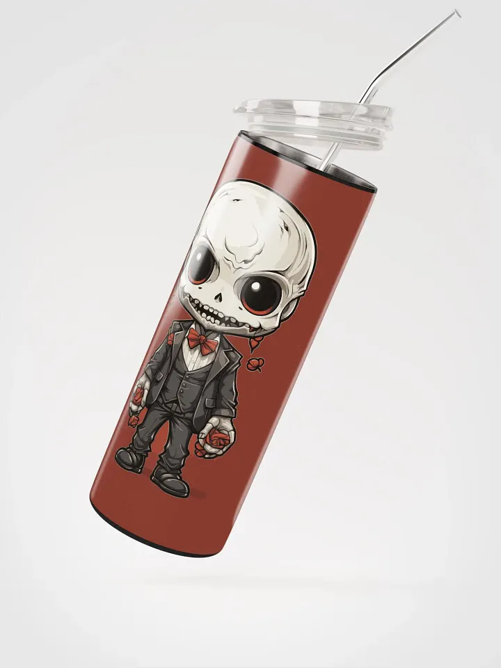 Gothic Valentine's Stainless Steel Tumbler: Skeleton & Red Roses product image (2)