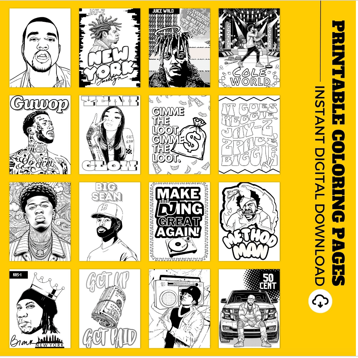 140 PAGE- Hip Hop Rap Star Coloring Book Pages product image (4)