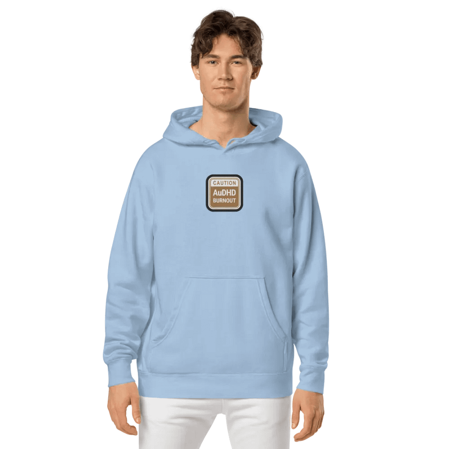 CAUTION: AuDHD BURNOUT embroidered pigment hoodie (brown bubble design 2) product image (3)