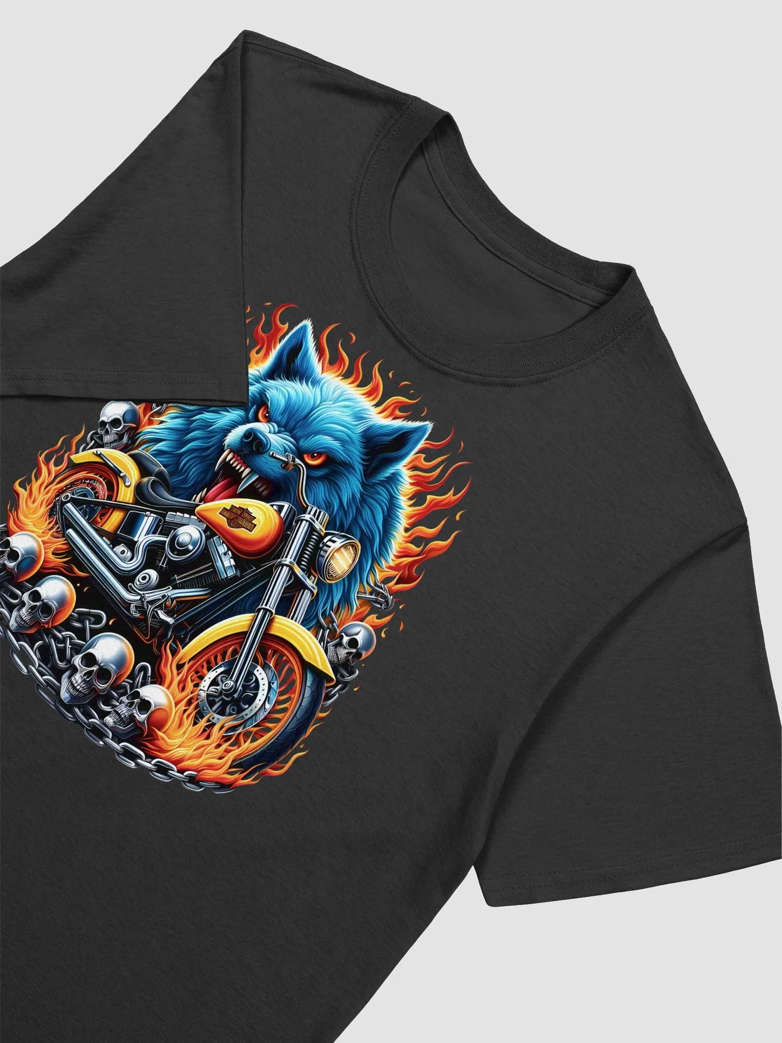 Fiery Wolf Motorcycle Unisex T-Shirt #3 product image (3)
