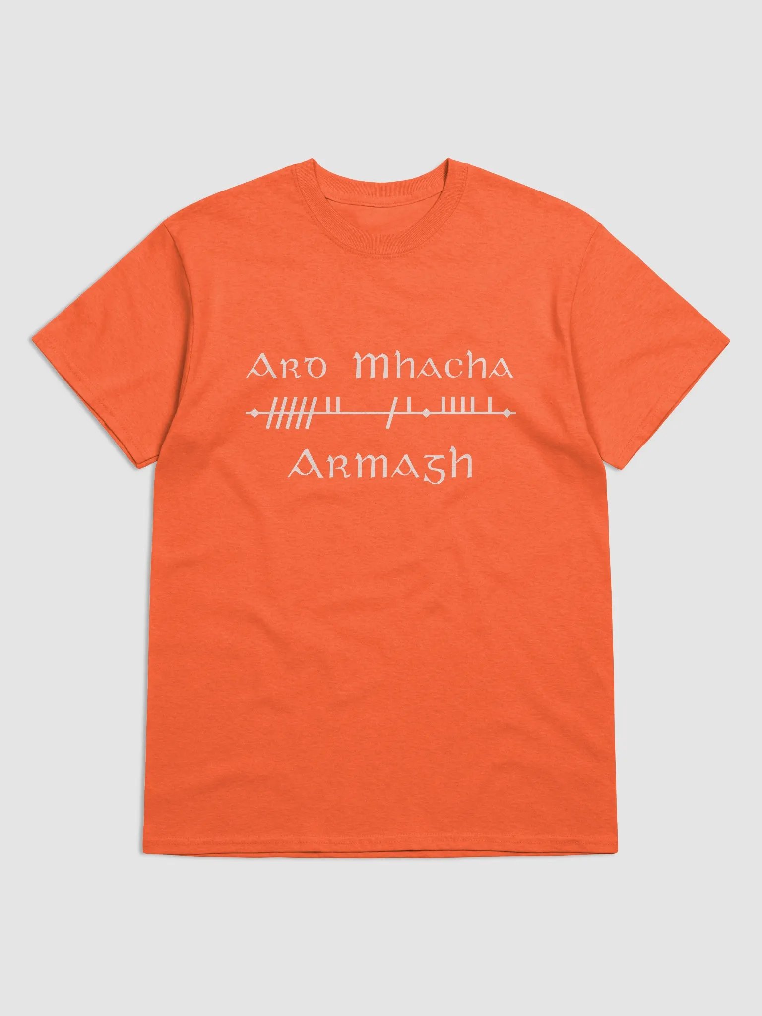 Armagh/Ard Mhacha Scholastic style Ogham Tangerine printed T-shirt product image (1)
