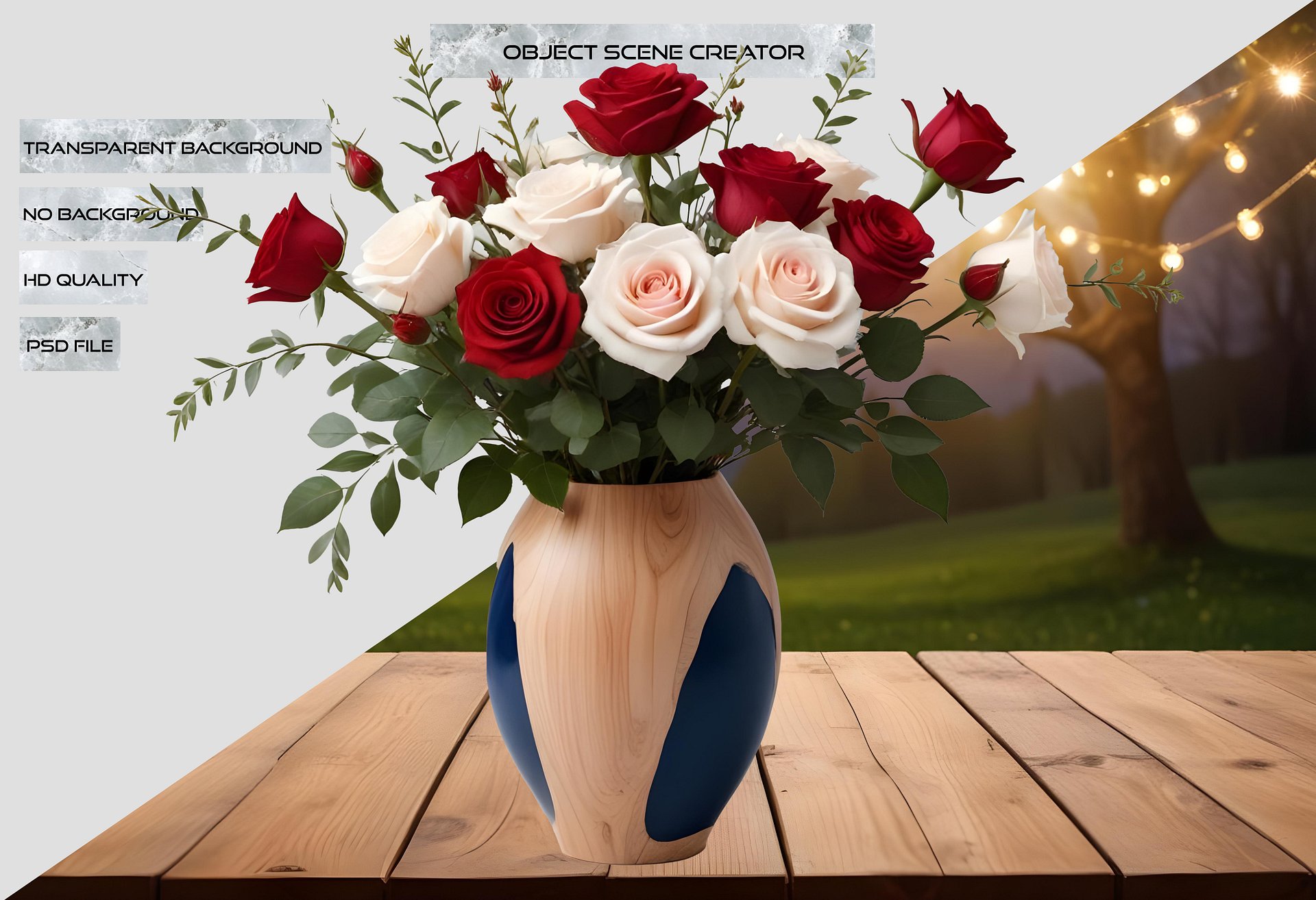 Timeless Elegance – Navy and Wood Rose Vase PNG product image (2)
