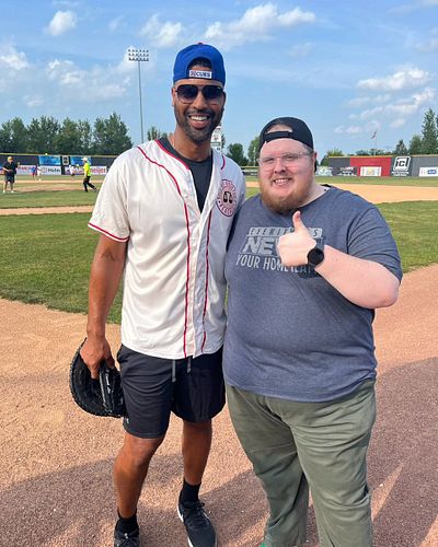 My first Cubs jersey was a Derek Lee. I met him today. Couldn't have been a nicer guy. My job still has perks.