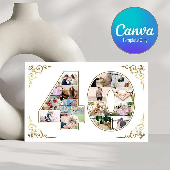 Forty Year Celebration Card Photo Collage Canva Template product image (1)