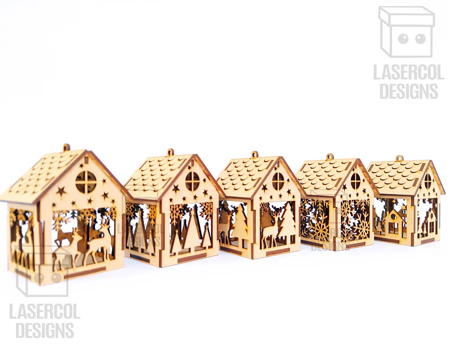 Christmas House Ornaments Set 1 (2 Sizes, 5 Styles) - Laser Cut Files product image (10)