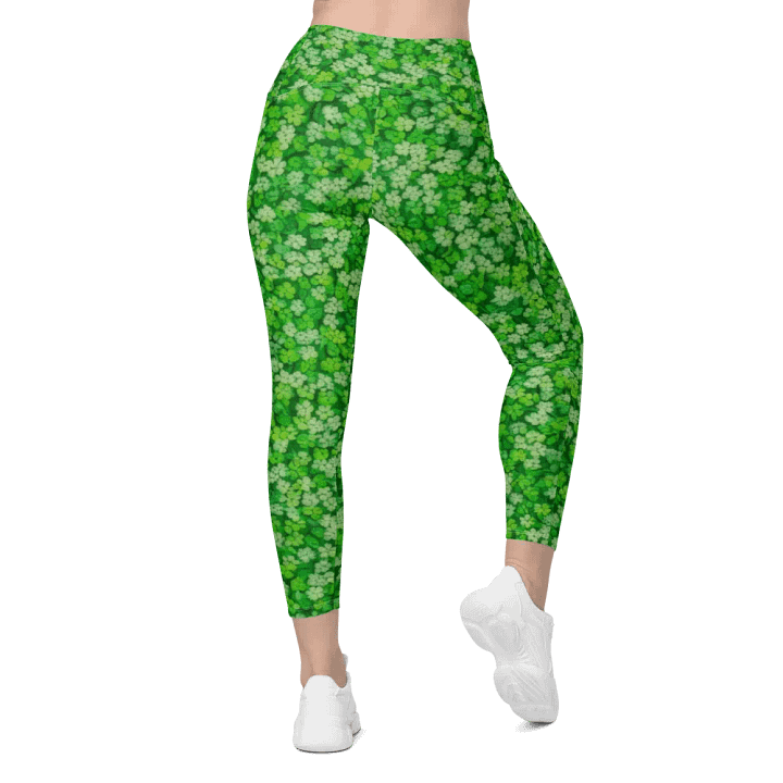 Whimsical St Patrick’s Day Lucky Four Clovers Leggings product image (1)
