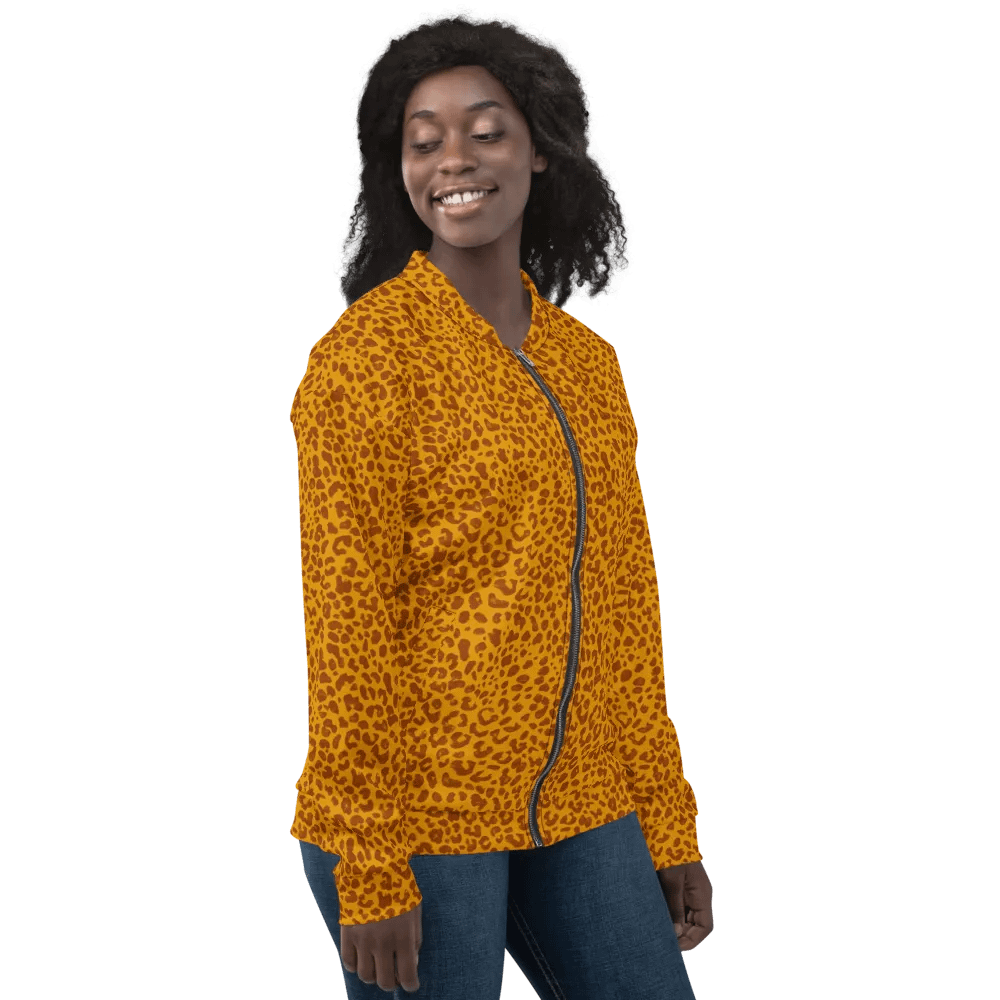 Leopard Print Honey Yellow Bomber Jacket product image (10)