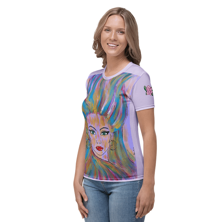 Girl with the colorful hair (art by Dina R.) acrylic painting picture - Womens Crew Neck T-Shirt product image (2)