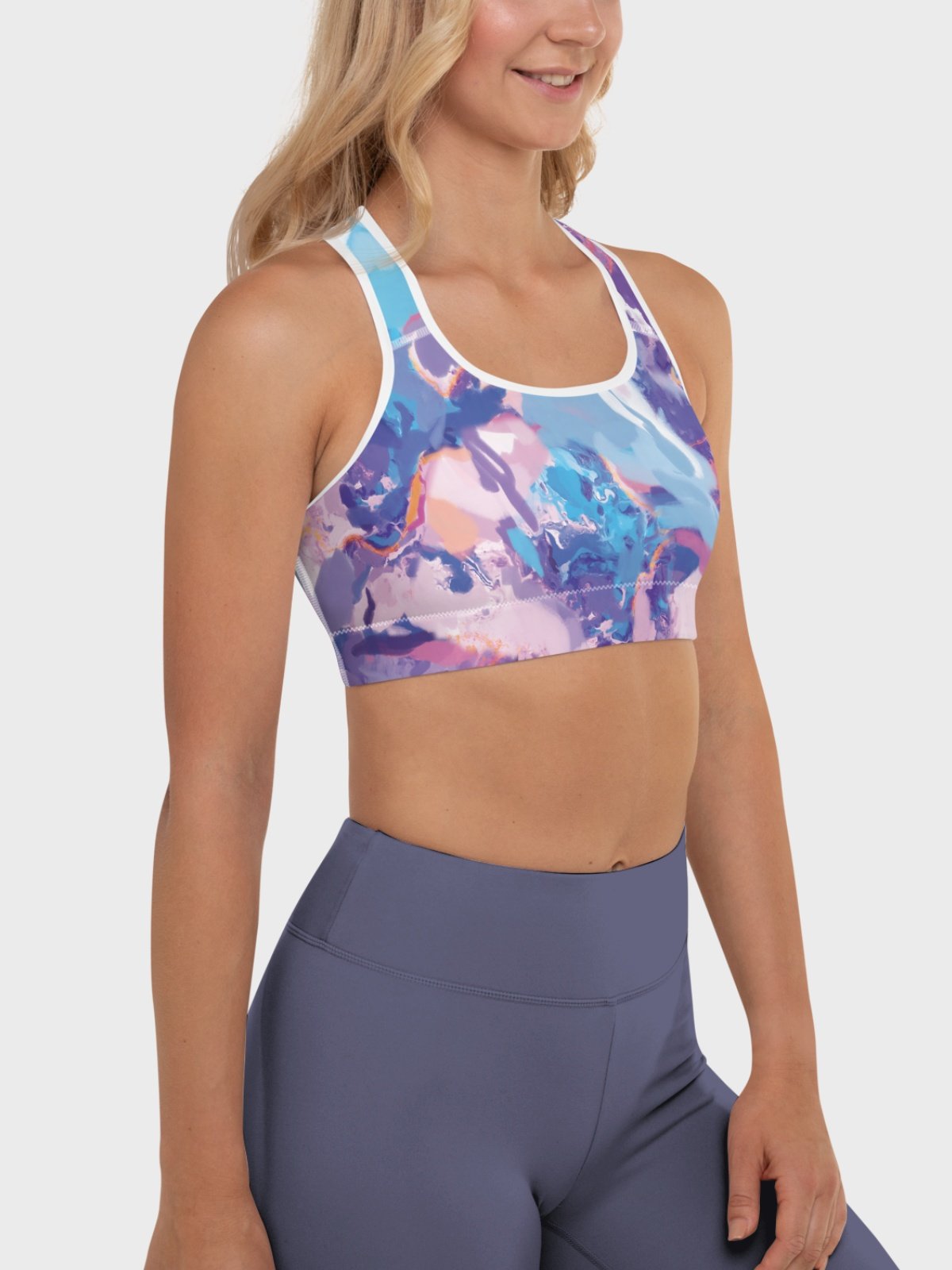 Sport Bra "Marble Effect Pastel Blue Purple Dreamy Waves" product image (4)
