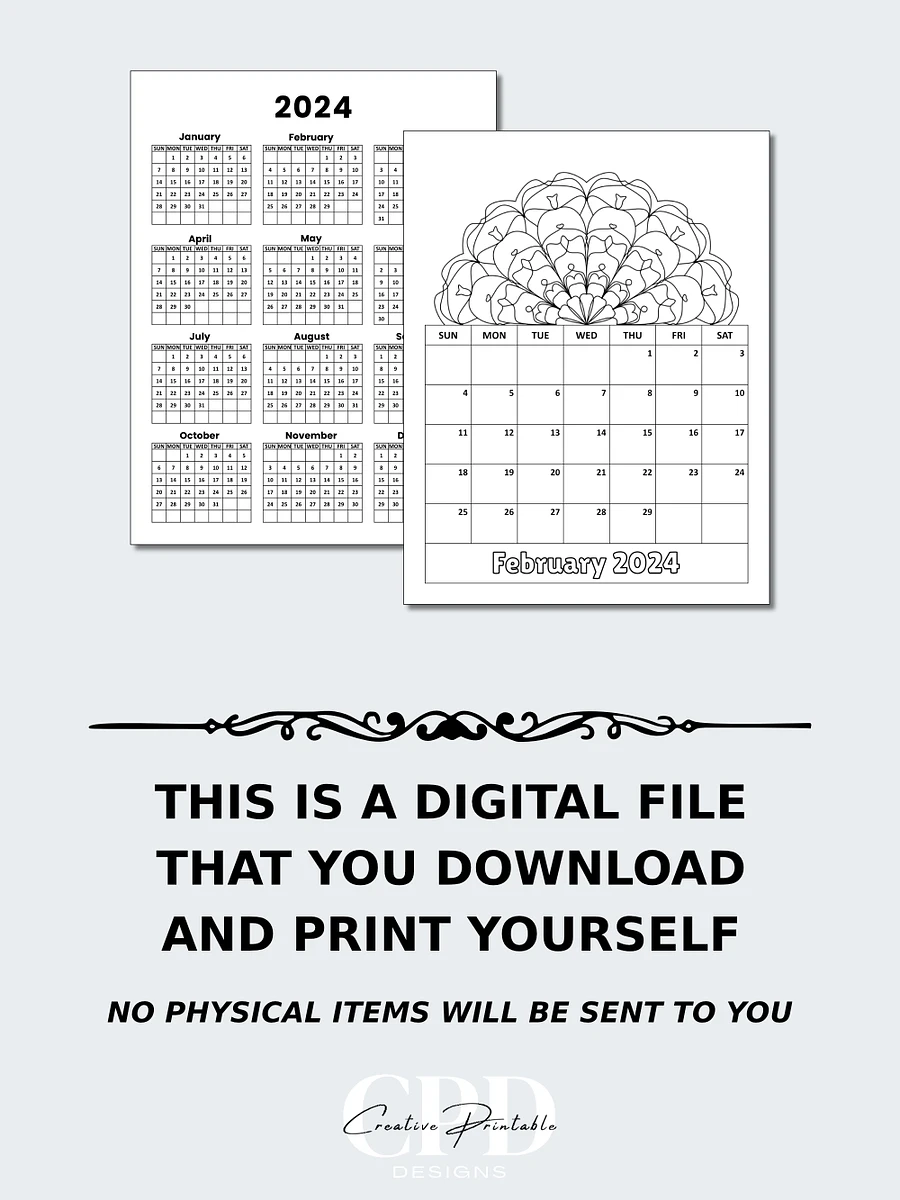 Printable 2024 Monthly Calendar With Kaleidoscope Patterns To Color product image (6)