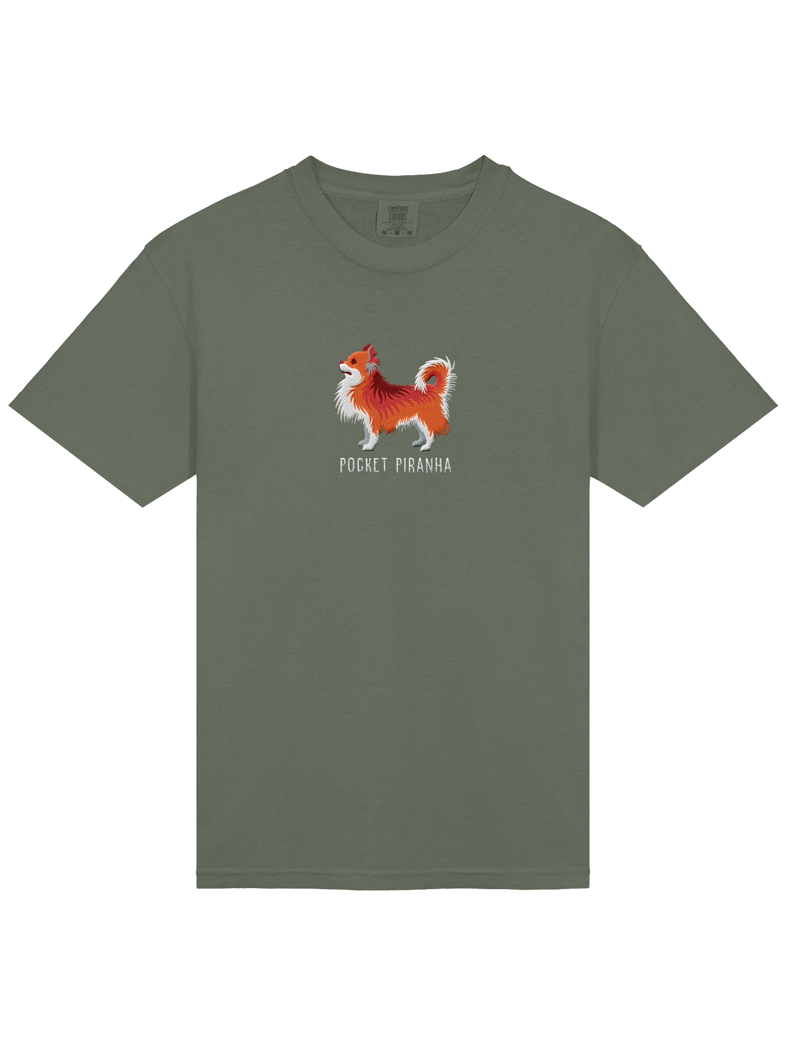 Pocket Piranha T-Shirt(Embroidered) of a Longhaired Chihuahua(Red) product image (33)