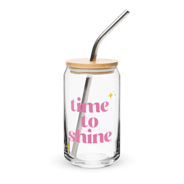 Recital 2025 Can Shaped Glass with Lid | Time to Shine | Pink Text product image (1)