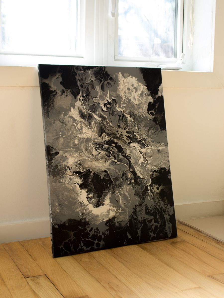 Black, Grey & Silver Abstract Acrylic Pour Painting on 18x24 Inch Canvas | Modern Abstract Art product image (3)