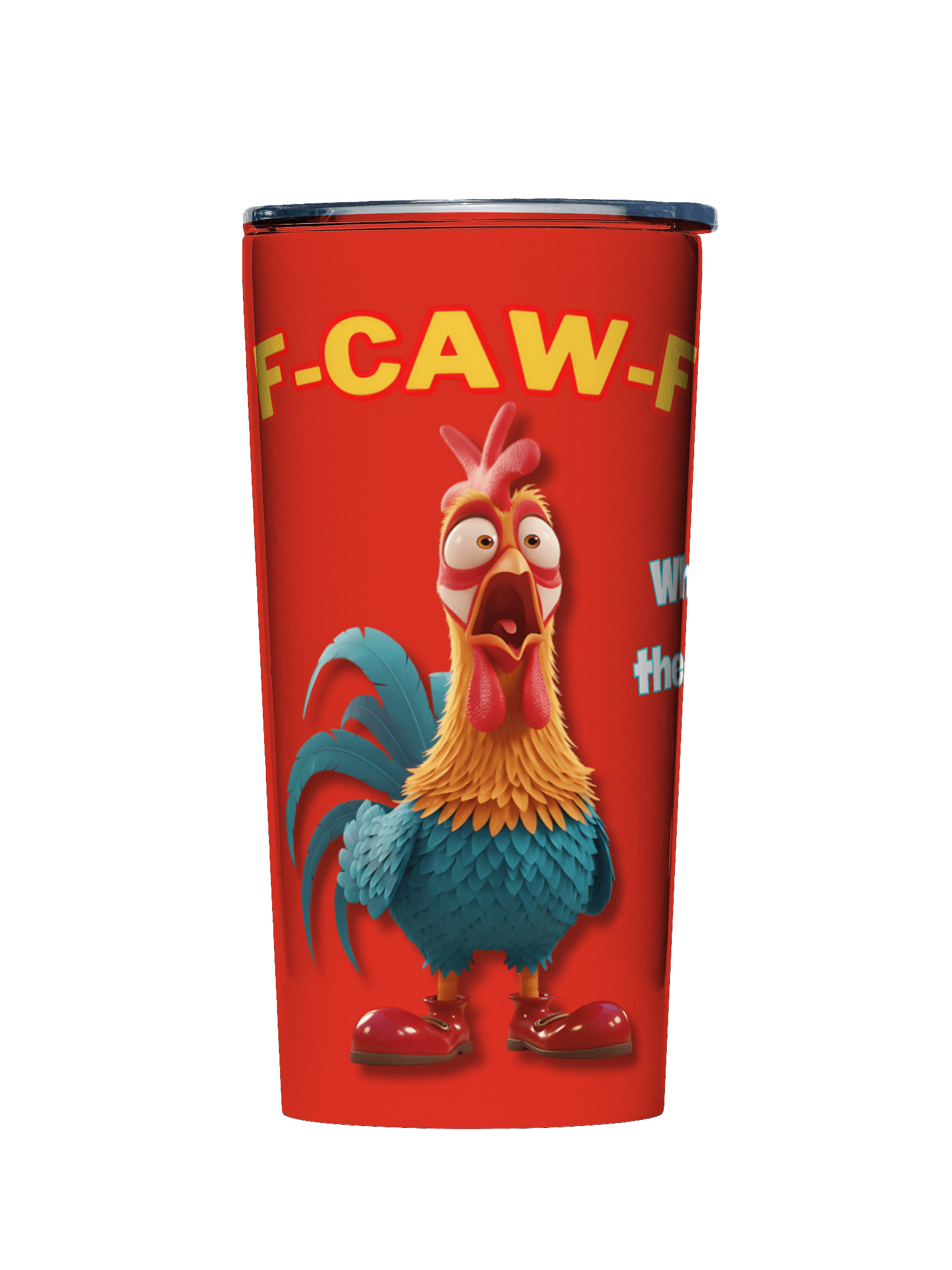 Funny Rooster Tumbler – Big Rooster Graphic Travel Cup with “F-CAW-F” & “What the Helli” Slogans – Farm Humor Mug, Gag Gift product image (1)