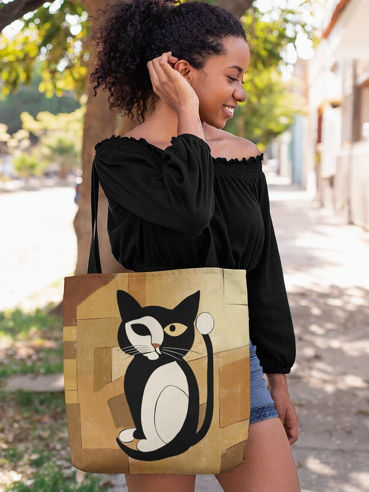 Hand-drawn Brown Abstract Black Cat Bag product image (1)