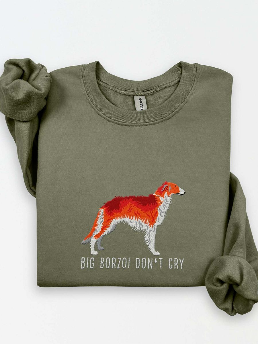Big Borzoi Don't Cry Sweatshirt (Embroidered) of a Borzoi(Red) product image (1)