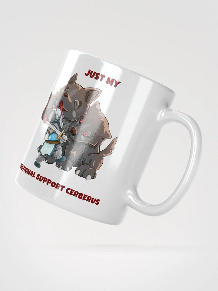 Emotional support Cerberus & Knight white ceramic mug 11oz 15oz 20oz for gamers and dog lovers product image (2)