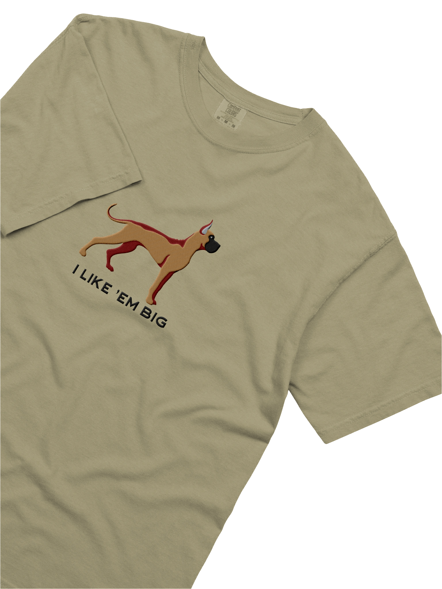 I Like 'Em Big T-Shirt(Embroidered) of a Great Dane(Tan, Black Mask & Cropped Ears) product image (29)