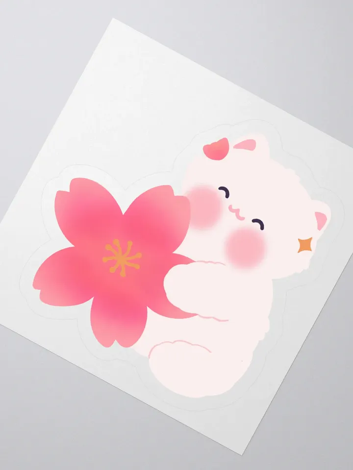 Cherry Blossom White Cat Sticker product image (4)