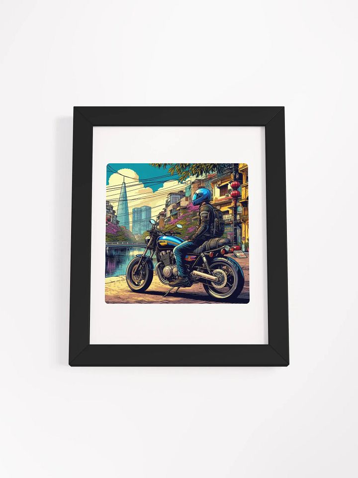 Vibrant Ayous Wood Framed Matte Poster | biker enjoying the atmosphere in manila philippines by AI product image (18)