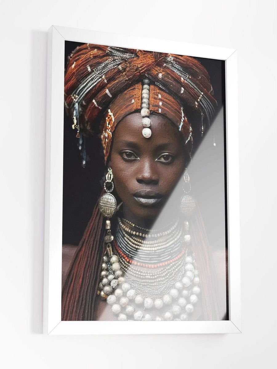 African Woman in Traditional Head Dress, Bronze & Silver Jewelry Poster Print, Framed product image (4)