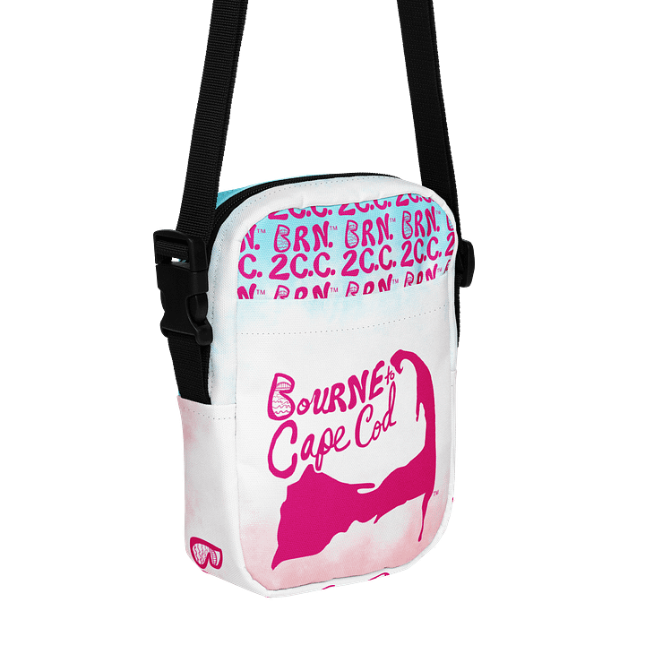 BOURNE to Cape Cod™ | Crossbody Bag | BRN.2C.C.™ | Utility On-the-Go | Coastal Cool Meets Everyday Carry | Pink Logos on Patriotic Pastels🌊🎒 product image (1)