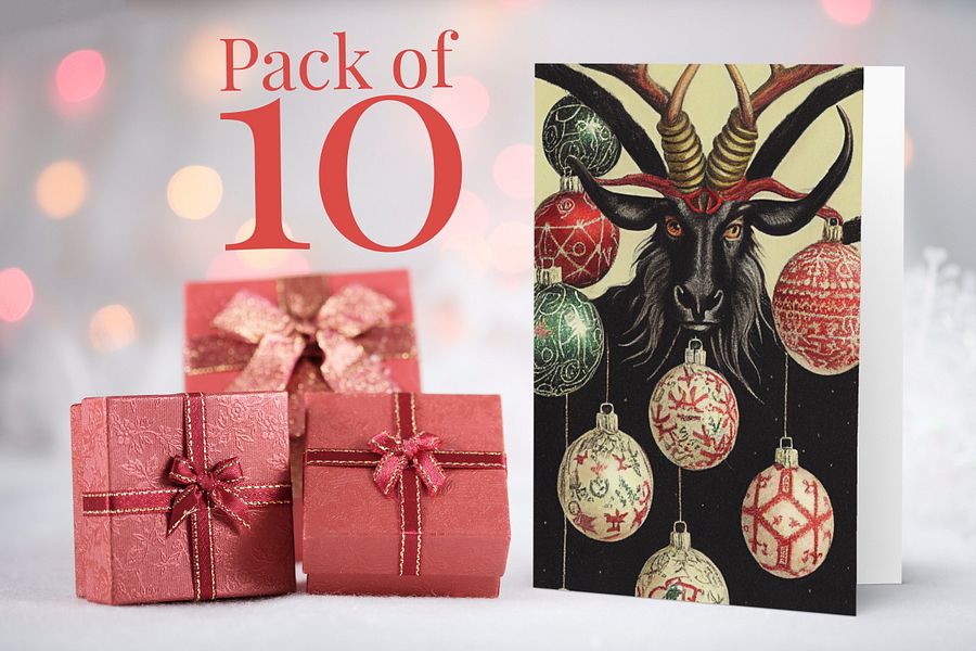 Vintage Horned Black Goat with Baubles Ugly Sweater Christmas Cards Pack of 10 • 5×7 product image (2)
