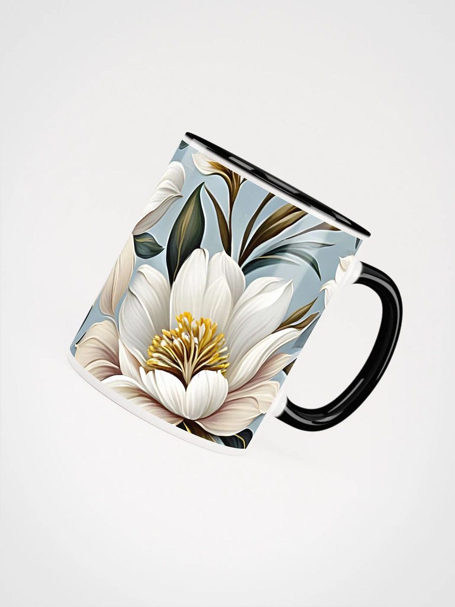 Coffee Mug with Color Inside - White and Beige Flowers on Light Blue product image (3)