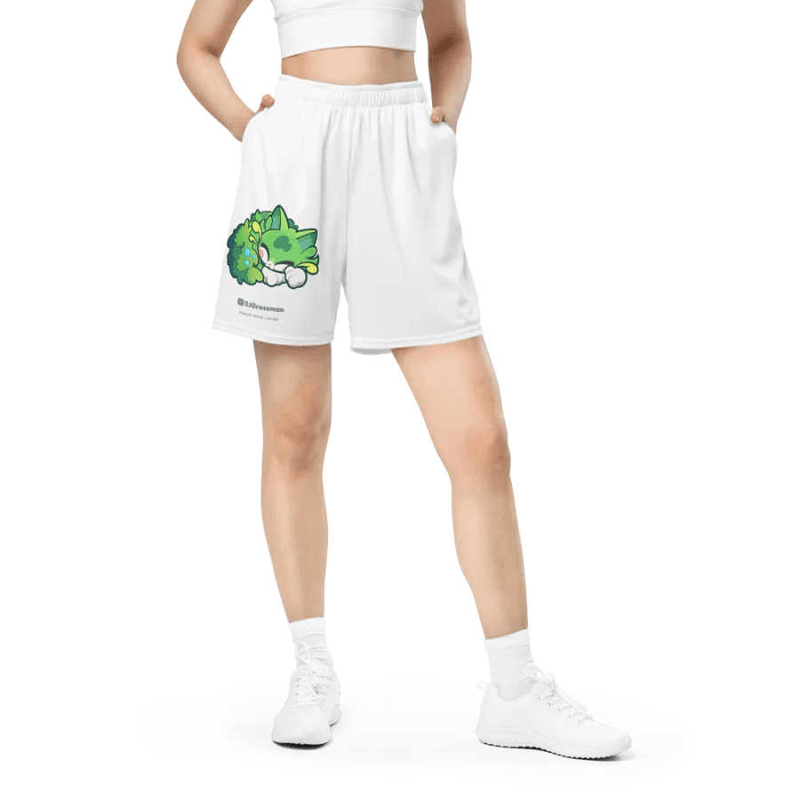 Sleeping Chloe • All-Over Print Recycled Unisex Mesh Shorts (White) product image (4)