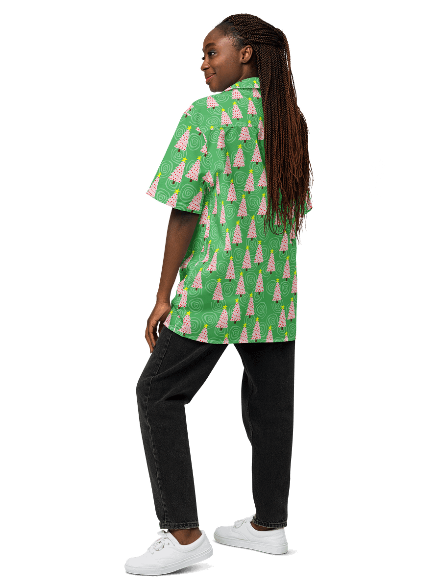Pink Christmas Trees on Mint Green Oversized Button-Down Shirt product image (5)
