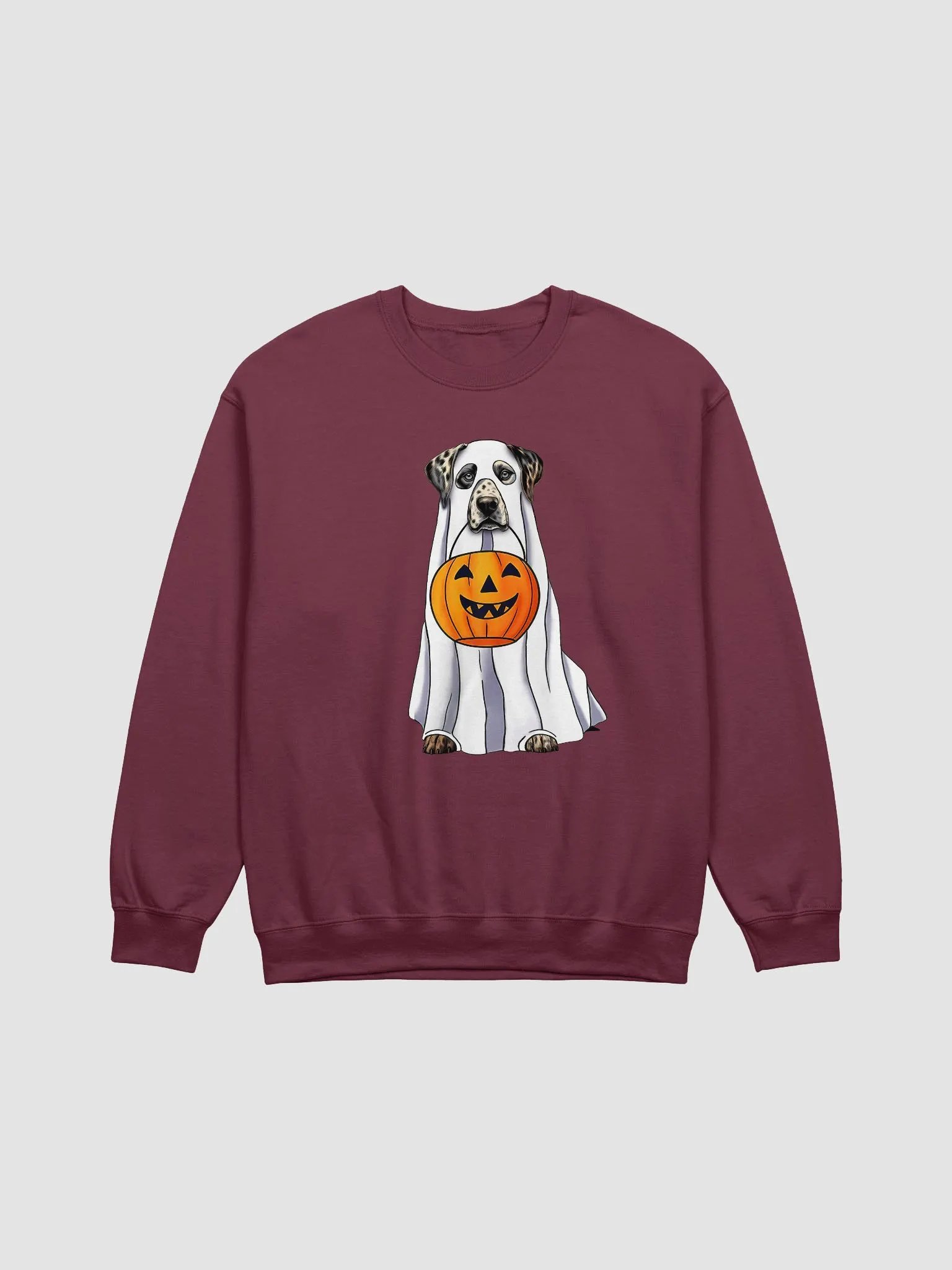 Catahoula Leopard Dog Halloween Sweatshirt | Funny Halloween CLD Wearing a Ghost Costume with Pumpkin Basket product image (16)