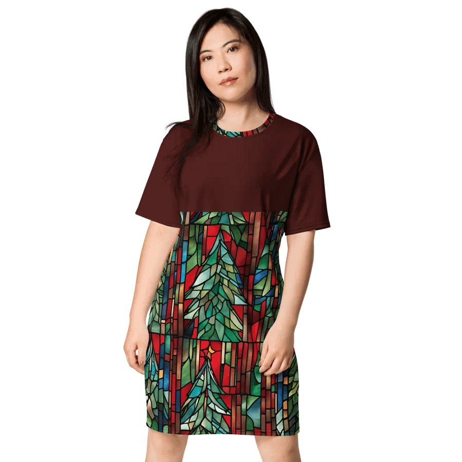 Stained Glass Christmas Tree T-Shirt Dress product image (1)