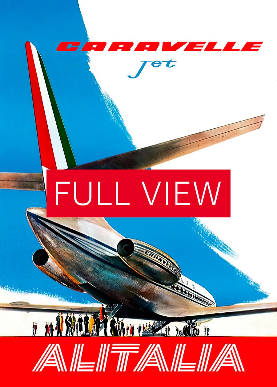 AlItalia (Italy, Air Lines), Caravelle Jet, 1960s — retro vintage travel poster, retro travel print, retro travel wall art product image (3)