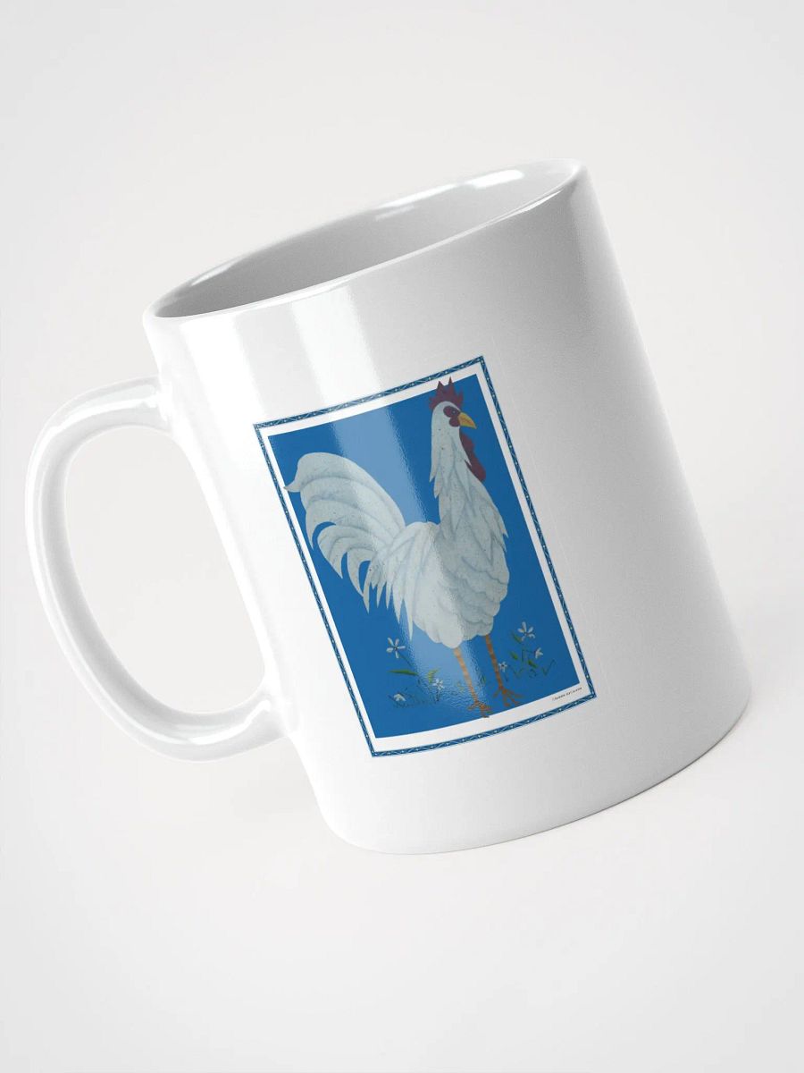 White Glossy Mug with Chicken and blue background product image (3)