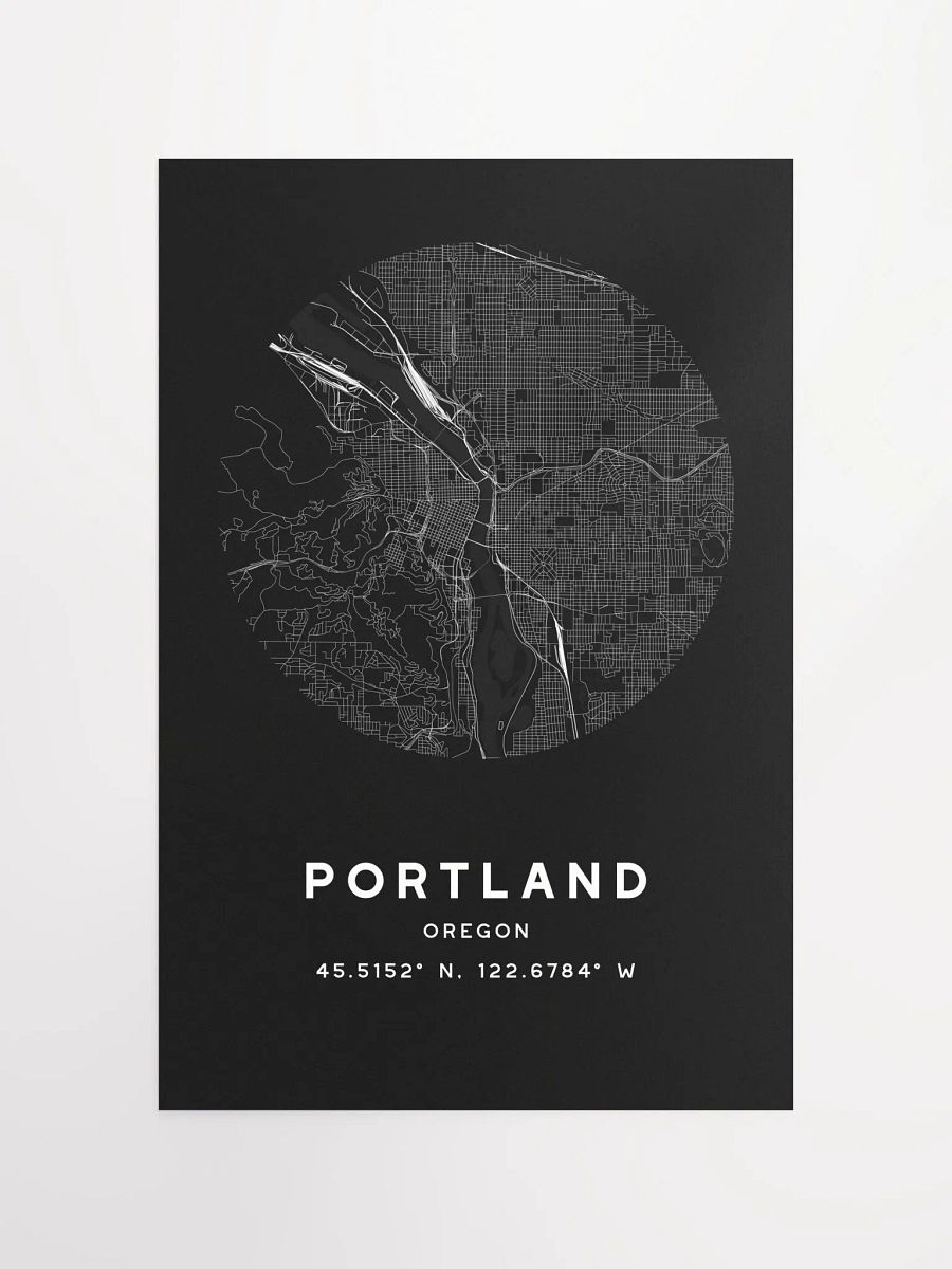 Portland Street Map Poster – Black Minimalist Circular City Art product image (4)