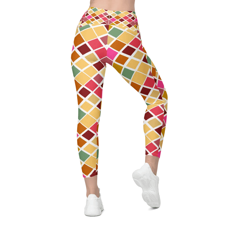 Colorful Square Pattern Design Leggings with Pocket - v8 product image (1)