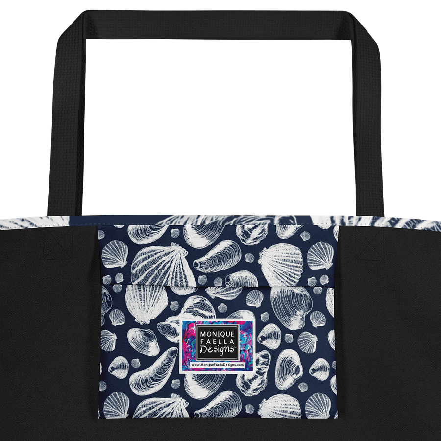 New England Tidal Treasures | White Shell Illustrations on Dark Blue | Tote Bag by Monique Faella Designs™ product image (2)