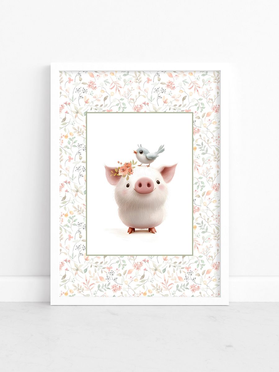 Cute Pig and Watercolor Floral Print product image (1)