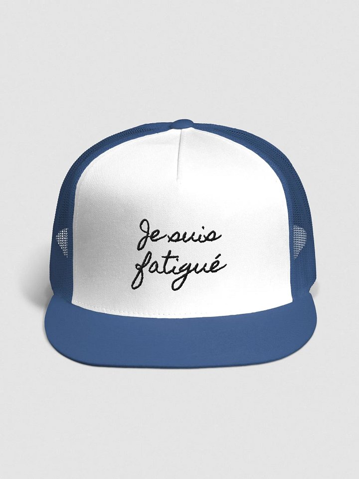 Je suis fatigué - v2 - txt - blk sqre - light trucker product image (1)