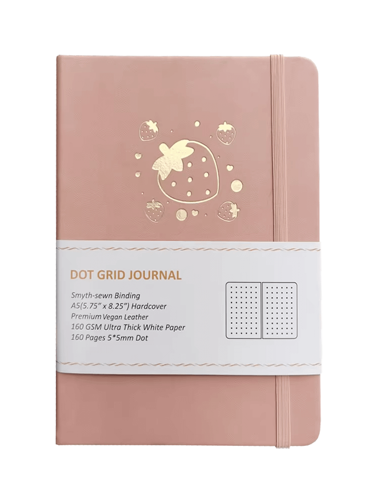Pink Strawberry Design Faux Leather A5 Dot Grid Notebook product image (1)