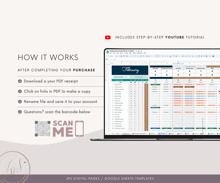 Employee Schedule Template & Dashboard Spreadsheet, Google Sheets Template, Employee Monthly Work Shift Schedule, 2024/2025 Updated Version product image (10)