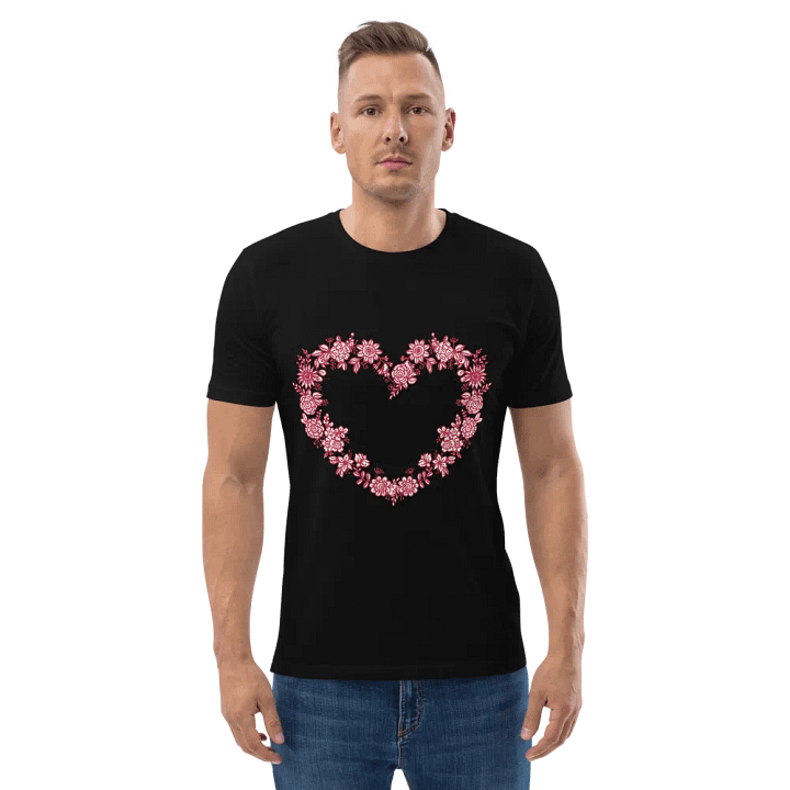Red Floral Heart Unisex Organic Cotton T-Shirt product image (2)