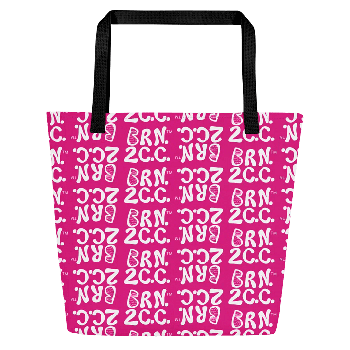 BRN.2C.C.™ | Large Tote Bag with Pocket | Coastal Classic | All-Over Logo Print | White Logo Repeat on Vibrant Pink product image (1)