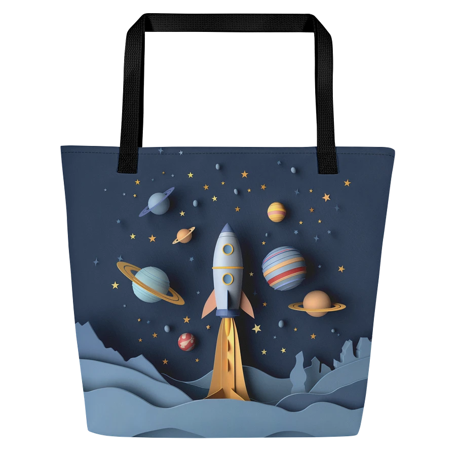 Tote Bag: Rocket Spaceship Planets Stars Playful Art Design product image (1)