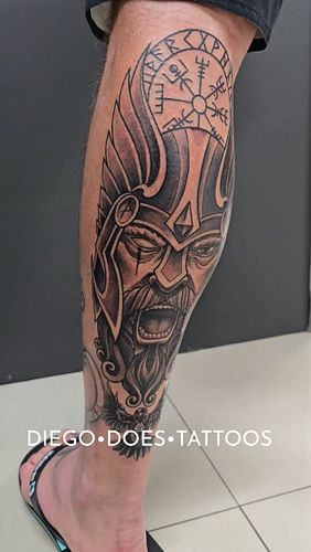 The Mighty Odin, AllFather. Got to do this awesome Viking leg piece recently. 
merch > https://diegodoestattoos-shop.fourthwa...