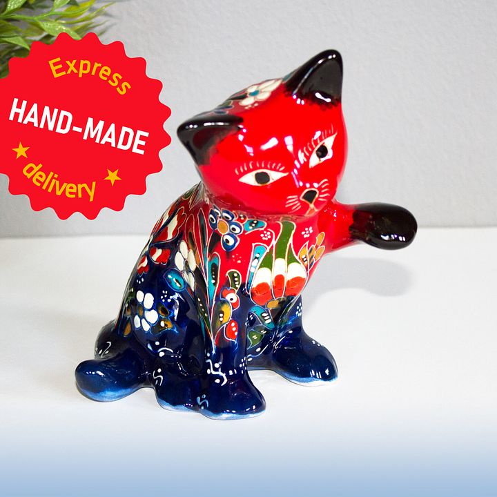 Ceramic handmade cat, Turkish decor (Red) — handmade pottery product image (1)